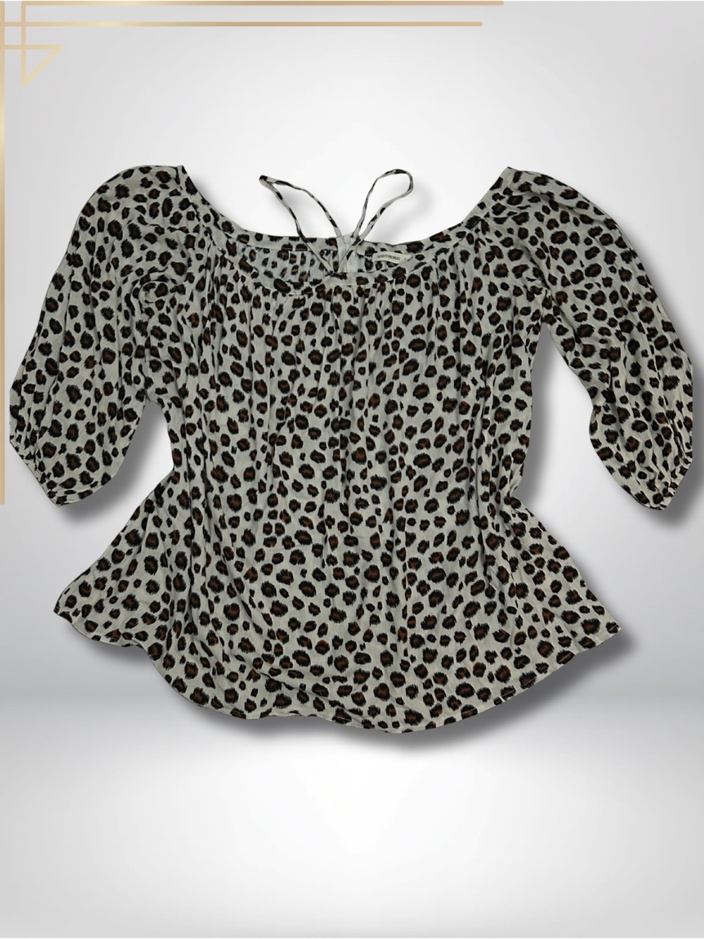 Taupe and Black Leopard Peplum Blouse with Tie Neck